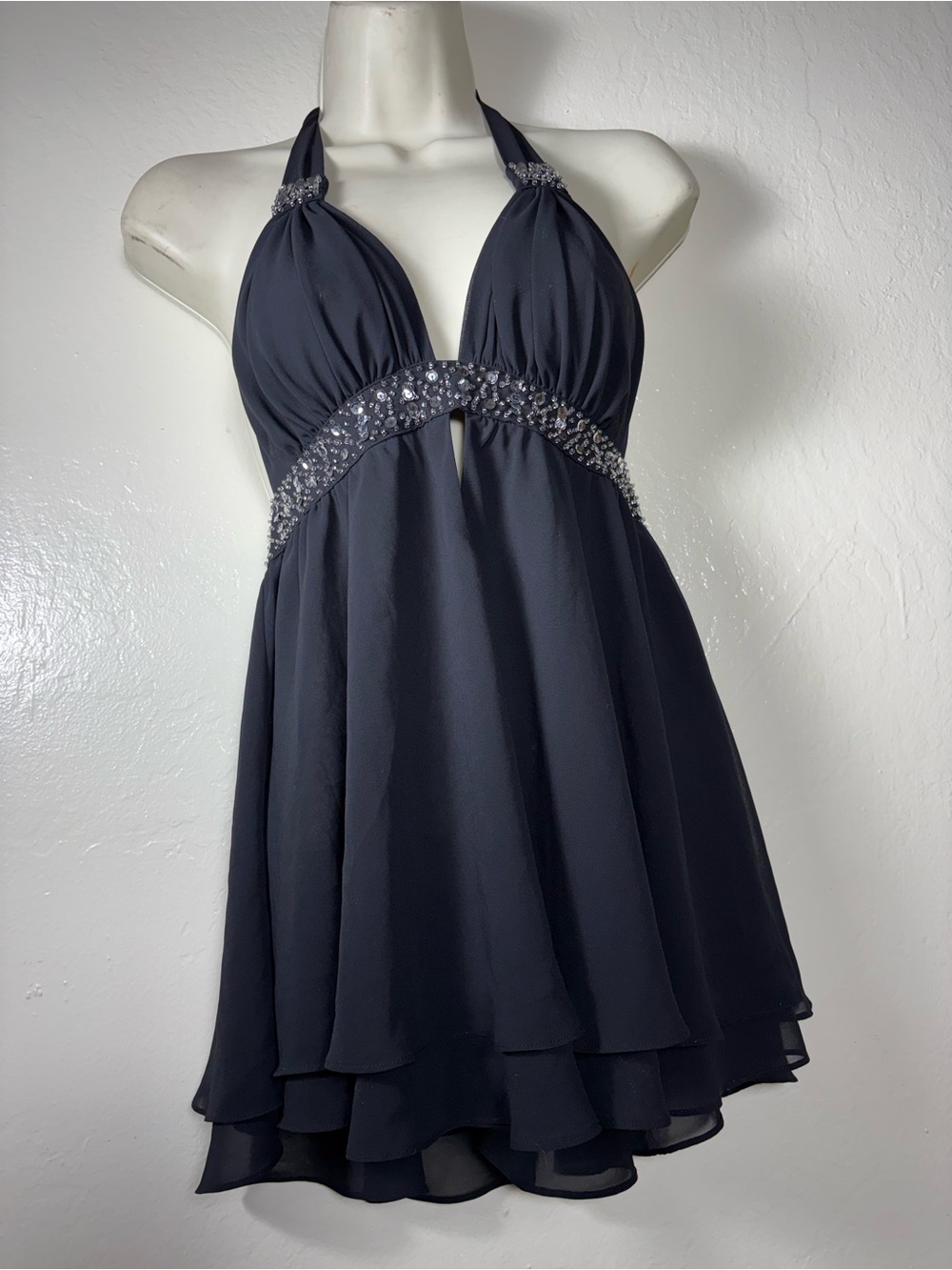 Victoria's Secret Black Halter Mini Dress with Crystal Trim